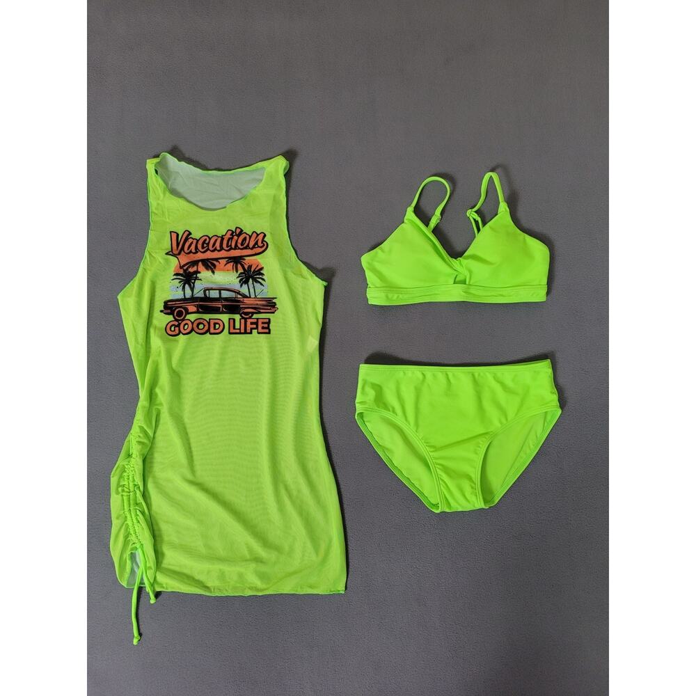 Girls 3 Piece Swimsuit Set Two Piece Bikini With Cover Up Dress 11-12 Years